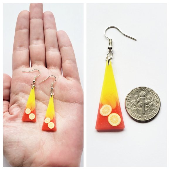 Strawberry Lemonade Earrings Yellow and Pinkish Red Lemon Dangle Earrings - Picture 7 of 10